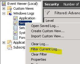 Filter security log